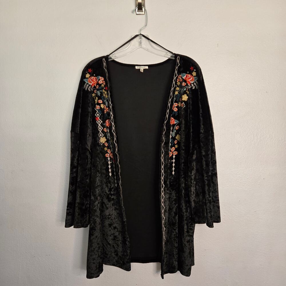 Dark Boho Whimsigoth Embroidered Velvet Kimono L Black Floral Cottage Witch